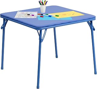 Flash Furniture Mindy Kids Folding Table, Blue | Vinyl Padded Top, Powder Coated Locking Legs, Daycare