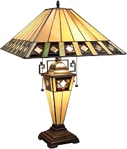Chloe Lighting Giles Tiffany-Style 3-Light Mission Double Lit Table Lamp 16" Shade