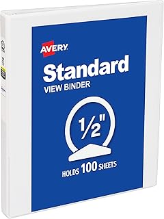 Avery Standard View 3 Ring Binder, 0.5" Round Rings, 1 White Binder