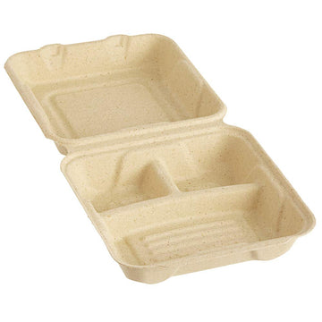 Three Compartment Fiber Compostable Container by Fabri-Kal – Wood, Beige, Model NP99-3