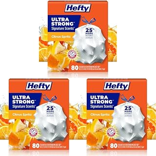 Hefty Ultra Strong Signature Scents 13G Trash Bags, Citrus Spritz, 80 Count (Pack of 3)