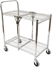 Luxor WSCC-2 Two-Shelf Collapsible Wire Utility Cart with Wheels, Push Heavy Duty,Holds 200 Pounds and Folds Up for Storage, 37"W x 18.25"D x 30.5"H