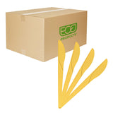 Compostable CPLA 6" Plastic Knives by ECO PRODUCTS – 6" knife, Polylactide (PLA), Yellow, Pack of 1000, Model EP-S011Y