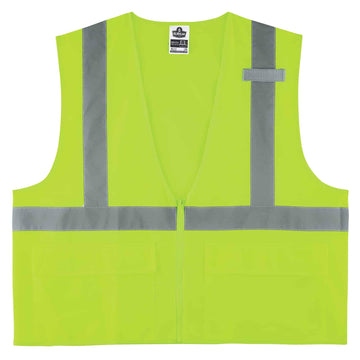 GloWear 8225Z ANSI High Visibility Lime Solid Reflective Safety Vest by Ergodyne – Small-Medium, Polyester, Zippered Lime, Model 21163