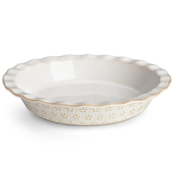 Malacasa Stoneware Pie Dish, 9 Inch Embossed, Ivory