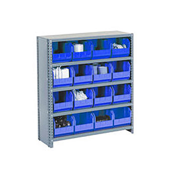 Closed Bin Shelving w/11 Shelves & 60 Blue Bins by Global Industrial – 12"L x 36"W x 73"H, Alloy Steel, Grey, Model 603267BL