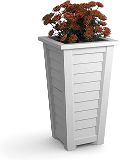 Mayne Lakeland 28in Self-Watering Tall Square Planter, White | Self-watering, All season, Fade resistant, Reversible planting shelf, 15-year warranty