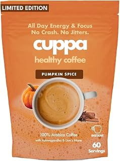 Cuppa Pumpkin Spice Mushroom Coffee with Adaptogens & Superfoods - Lion’s Mane, Ashwagandha & Cordyceps. Adaptogens + MCT to support natural energy, mental focus & gut health (60 Servings)