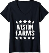 Womens Weston Farms Family Reunion Squad First Last Name V-Neck T-Shirt