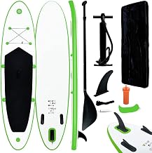 vidaXL Stand Up Paddleboard Set, Inflatable & Easy to Transport, Durable with High-Pressure Screw Valves, Ideal for Recreational Paddling and Small Waves, Green and White, Includes Carrying Bag
