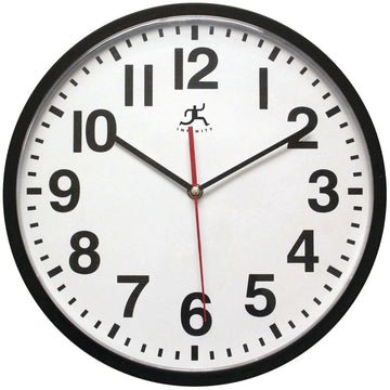 Black Plastic Prosaic Commercial Clock - 12"Dia by Infinity Instruments – Large, Plastic, Black, Model 90/1201 BLACK