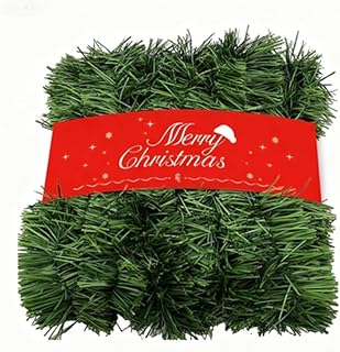 Green Christmas Garland Artificial PVC Greenery with Bendable Metal Wire for Indoor Outdoor Holiday Decoration Non Illuminated Garland for Tree Stair Door Mantel Fireplace (5m)