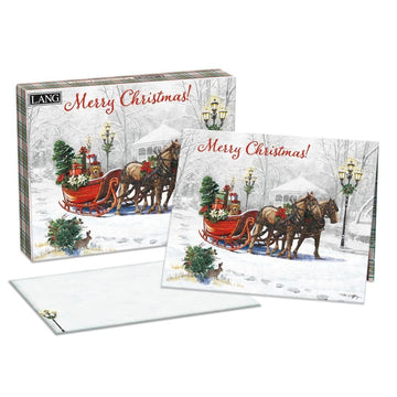 Sleigh Bells Ring Boxed Christmas Cards by Tim Coffey by Lang – 6.875" x 5.375", Paper, Multi Color, Pack of 18, Model 1004917