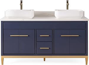 60'' Tennant Brand Vessel Sink Navy Blue Beatrice Double Sink Vanity - TB-9960NB-60NU