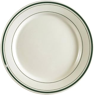 CAC China GS-7 7-1/8-Inch Greenbrier Green Band American Stoneware Round Plate, White, Box of 36