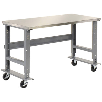 Adjustable Height Mobile Workbench by Global Industrial – 30"L x 72"W x 4.5"H, Steel, Stainless Steel, Model 239126A