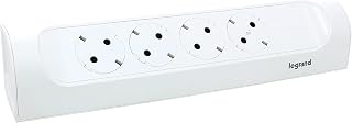 Legrand Corner Socket Strip, Multiple Socket, 45° Angled, 4-Way Socket, Wall and Table Mounting, No Cable, Ultra White, 694503