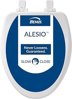 Bemis Alesio II Slow Close Toilet Seat, Easy Clean Hinges and Adjustable Perfect Fit Wood Seat, Made in USA, Elongated, White