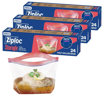 Marinade Bags by Ziploc – 24 Count (Pack of 3), 0.5 gallons, Plastic, Clear/Transparent, Pack of 3