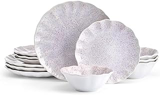 Mikasa Isla Hand Crafted 12 Piece Plates Bowls Dinnerware Set, Service for 4, Pink