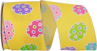 Reliant Ribbon Eggs-cellent Easter Linen Wired Edge Ribbon, 2-1/2 Inch X 10 Yards, Yellow