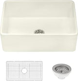 Ruvati 33 x 20 inch Fireclay Reversible Farmhouse Apron-Front Kitchen Sink Single Bowl - Biscuit - RVL2300BS