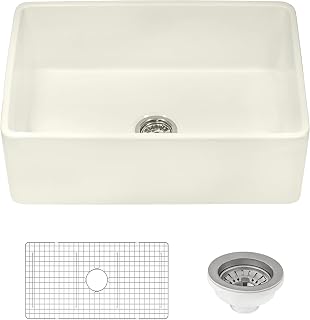 Ruvati 33 x 20 inch Fireclay Reversible Farmhouse Apron-Front Kitchen Sink Single Bowl - Biscuit - RVL2300BS