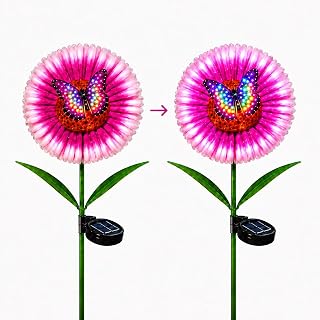 esgarden 1 Pack LEDs Dynamic Flower Butterfly Solar Stake Lights for Garden Garden Gifts Metal Warm White Stakes Lights forYard Art, Lawn Ornaments, Pathway, Patio Decorations Gift for Mom Grandma