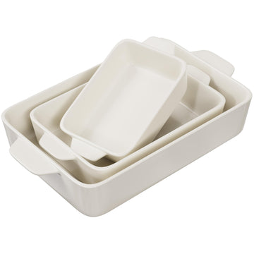 KooK Ceramic Baking Dish Set, Small Medium Large, Cream