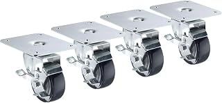 Krowne 28-170S Plate Caster Set, 4" x 5" Plate, 3" Diameter Wheel with Side Brake, 200 Lbs Load Capacity Per Caster, Set of 4