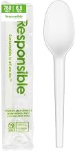 Responsible Products 6.5" Spoons Individual Wrap, Certified Compostable Utensil Cutlery Kits, Tree-Free, Made Without PFAS, White (750 Count)