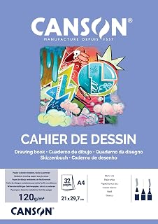 Canson Sketchbook, drawing paper, white, fine grain, 120 g/m², short page bound booklet, A4, 21 x 29.7 cm, 32 pages