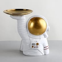 Snack Serving Tray Resin Astronaut Figurine Fruit Dessert Plate Jewelry Dish Tray Spaceman Model Make Up Remote Control Holder Modern Art Statue Home Desktop Ornament (B19.5 * 16 * 19.5cm)