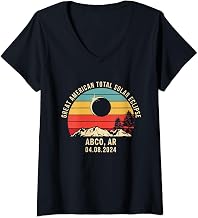 Womens Abco, AR Arkansas Total Solar Eclipse 2024 V-Neck T-Shirt