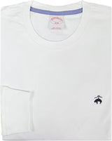 Brooks Brothers Men's All Cotton Golden Fleece Embroidery Solid Long Sleeve Crewneck Tee T-Shirt (185887 White/Navy Blue Logo, XX-Large)