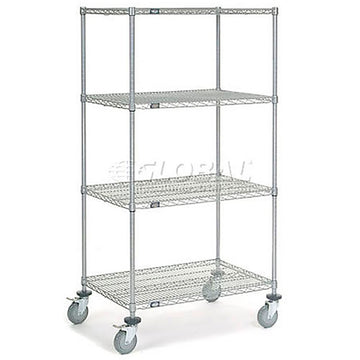 Chrome Wire Shelf Truck by Nexel – 37"L x 24"W x 69"H, 12-Gauge Steel, Chrome, Model C24366PCB4