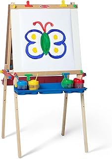 Melissa & Doug Deluxe Wooden Art Easel for Kids with Dry-Erase Board, Chalkboard & Drawing Paper Roller, Folding Double-Sided Toddler Easel, Preschool Learning Toys for Girls & Boys Ages 3+