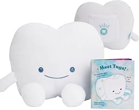 Tooth Fairy Pillow for Kids with Tooth Pocket, Tugs The Tooth Pillow, Comfort Plush for Loose Teeth, Big Feelings & Bedtime, Glow in The Dark, Ages 3+