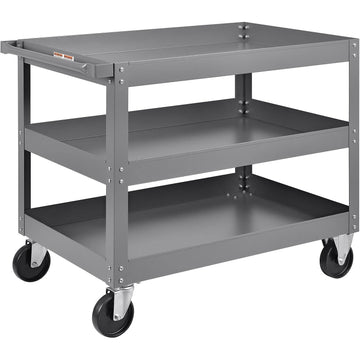 3 Shelf Deep Tray Steel Stock Cart by Global Industrial – 3"L x 24"W x 32"H, 12-Gauge Steel, Gray, Model 988845