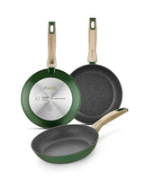 Amazonia | Set of 3 Frying Pans 18-22-26 cm Forged Aluminium by Monix – Variety Pack, Aluminum, Green, Pack of 3, Model M251202