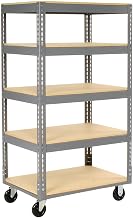 Global Industrial Easy Adjust Boltless 5 Shelf Truck, Wood Shelves, Polyurethane Casters, 60" L x 24" W x 65" H