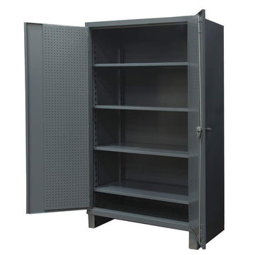 Extra Heavy Duty Welded 12 Gauge Steel Pegboard and Shelf Cabinet by Durham – 24" W x 48" L x 78" H, Alloy Steel, Grey, Model HDCP244878-4S95
