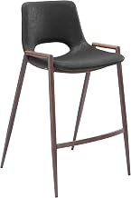 Zuo Desi Counter Stool (Set of 2) Black & Walnut, Black Counter Stool, Modern Style, Faux Leather, Plush and Durable Faux Leather Fabric, Steel, Indoor Bar, 20.3" W x 20.7" D x 35.6" H