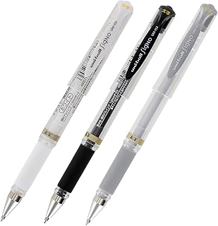 Uni-Ball Signo UM-153 Gel Ink Rollerball Pen, 1.0mm, Broad Point, White, Black and Silver Set of 3