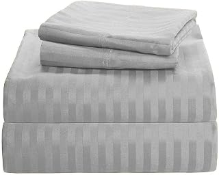 600 TC 100% Egyptian Cotton Coziest 7- Piece Bed-in-a-Bag, 1 Pc. Comforter, 2 Pcs. Pillowsham, 4 Pcs. Sheet Set 30" Deep Pocket Stripe Silver King