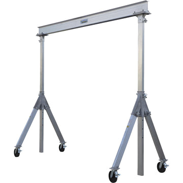 Aluminum Adjustable Height Gantry Crane with Glass Filled Nylon Casters 8 Ft. Wide x 10 Ft. Max Usable Height by Vestil – One Size, Aluminum, Silver, Model AHA-2-8-10