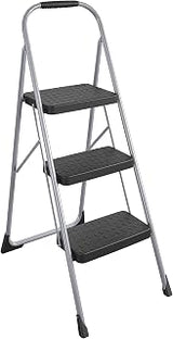 Cosco 11408PBL1E Three Step Big Step Folding Step Stool with Rubber Hand Grip, Grey