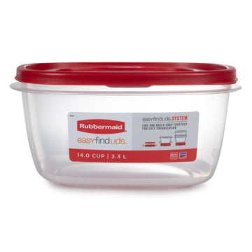 Easy Find Lids Food Storage Container by Rubbermaid – 14 Cup, 14.0 cups, Plastic, Clear with Red Lids, Pack of 2