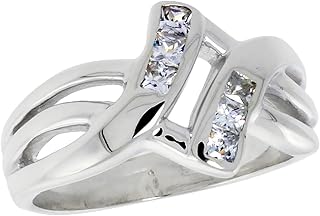 Sterling Silver Princess Cut CZ Double Cevron Knot Ring for Women Channel Set 1/2 inch wide sizes 6-10