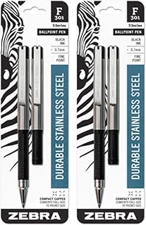 Zebra Technologies 4 Zebra F-301 Compact Ballpoint Pens (2 Packs of 2), Black